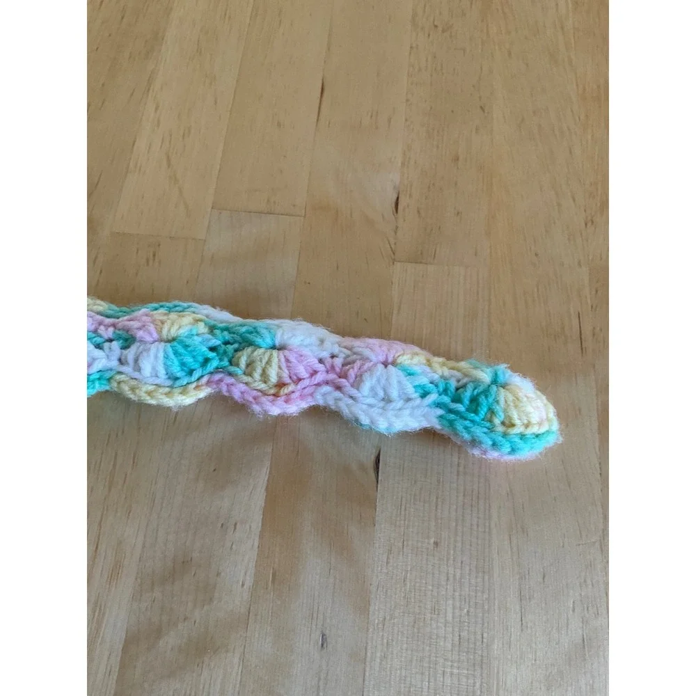 Handmade Crochet Padded Hanger Pastel Multi Color Shell Stitch Pom Pom Vintage